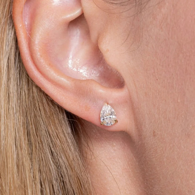 Teardrop (Pear) | Moissanite Earring Studs (Solid gold) | Lady Estere Jewellery 14K 18K Solid Gold Lab-Grown Diamond White Yellow Rose SG,