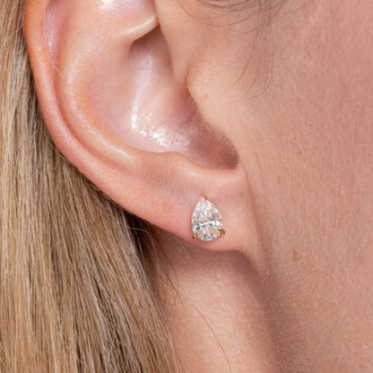 Teardrop (Pear) | Moissanite Earring Studs (Solid gold) | Lady Estere Jewellery 14K 18K Solid Gold Lab-Grown Diamond White Yellow Rose SG,