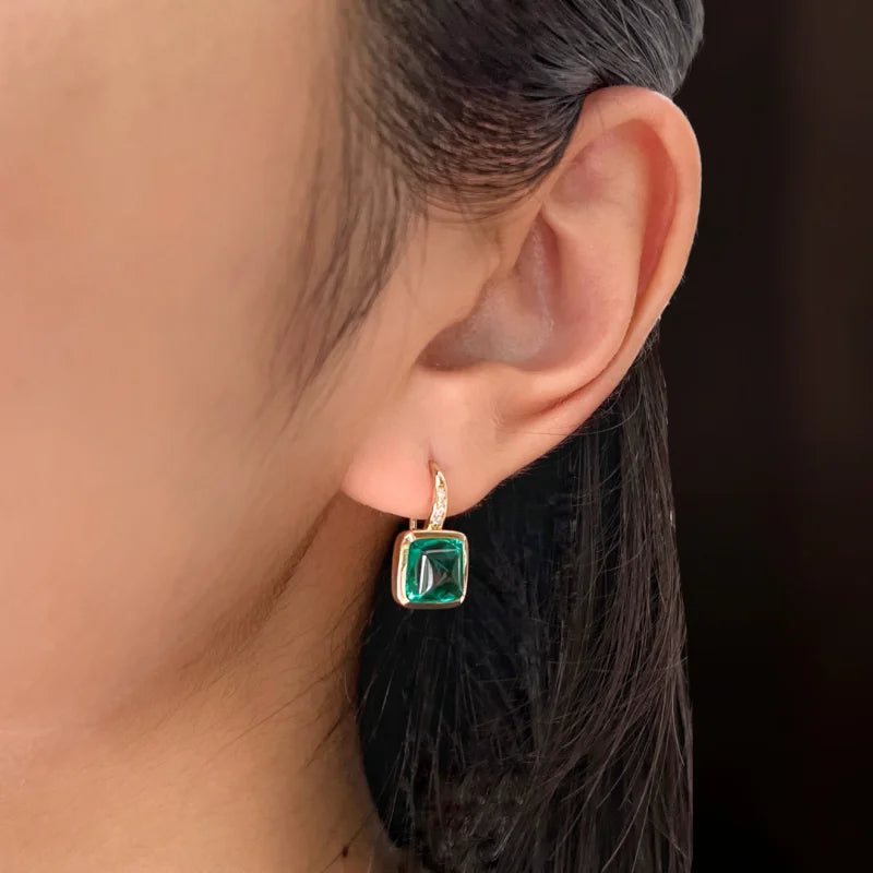 Terra-Lush | Lab-Grown Columbian Emerald & Diamond Earrings (Solid Gold) 14K Rose Gold Round Halo Ruby Studs (lab-grown) Lady Estere