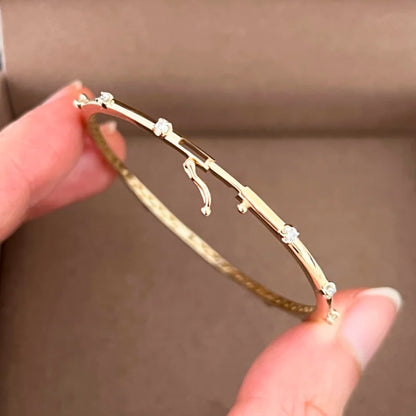 The Mini | Skinny Diamond Station Bangle Bracelet (Solid Gold) | Lady Estere Jewellery 14K 18K Solid Gold Lab - Grown Moissanite White