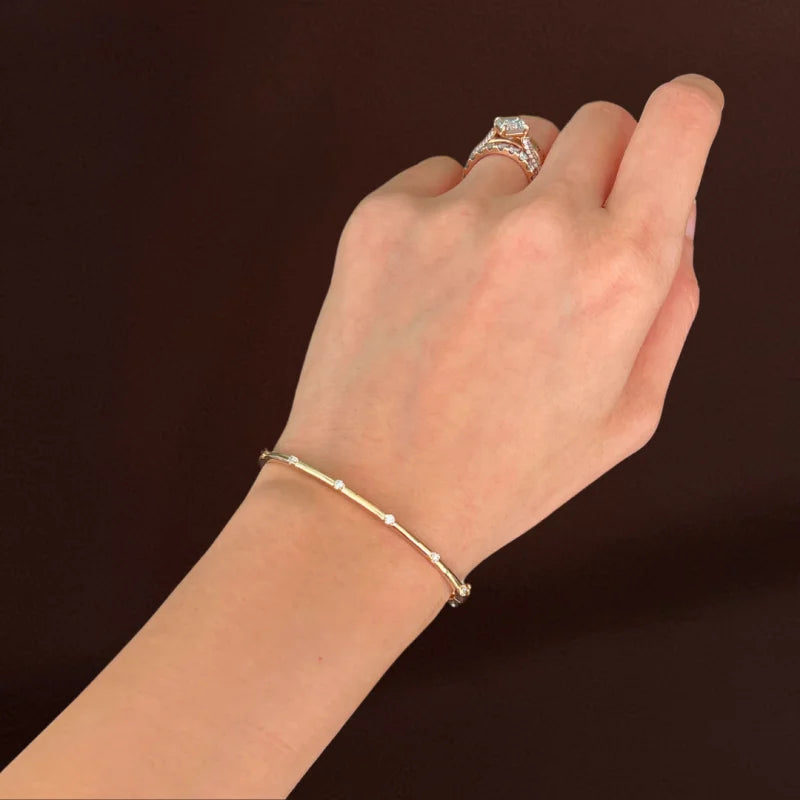 The Mini | Skinny Diamond Station Bangle Bracelet (Solid Gold) | Lady Estere Jewellery 14K 18K Solid Gold Lab Grown Moissanite White Yellow