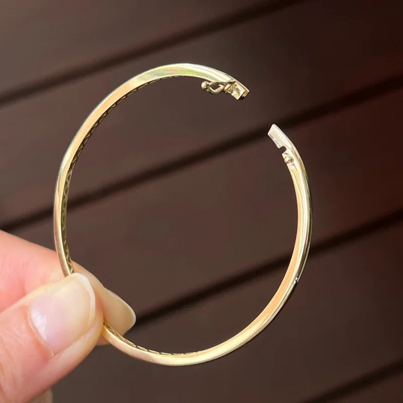 The Mini | Skinny Diamond Station Bangle Bracelet (Solid Gold) | Lady Estere Jewellery 14K 18K Solid Gold Lab Grown Moissanite White Yellow