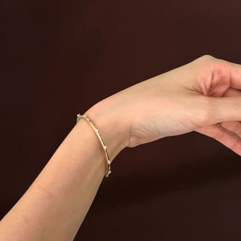 The Mini | Skinny Diamond Station Bangle Bracelet (Solid Gold) | Lady Estere Jewellery 14K 18K Solid Gold Lab Grown Moissanite White Yellow