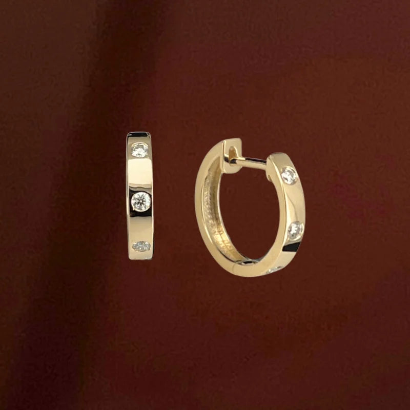 The No.3 | Inlay Hoop Earrings (Solid Gold) | Lady Estere Jewellery | Worldwide Shipping 14K 18K Solid Gold Lab-Grown Diamond Moissanite