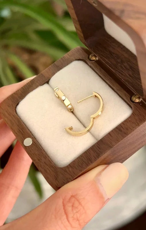 The No.3 | Inlay Hoop Earrings (Solid Gold) | Lady Estere Jewellery | Worldwide Shipping 14K 18K Solid Gold Lab-Grown Diamond Moissanite