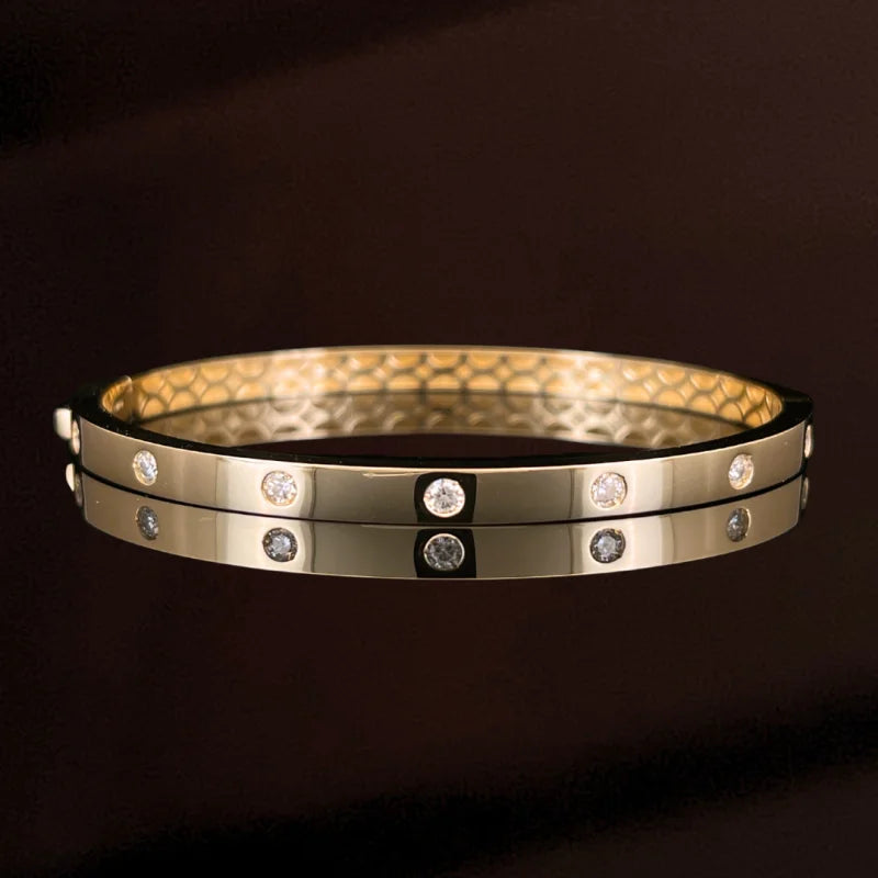 The No.7 | Inlay Diamond Bangle Bracelet (Solid Gold) | Lady Estere Jewellery | Worldwide 14K 18K Solid Gold Lab Grown Moissanite White