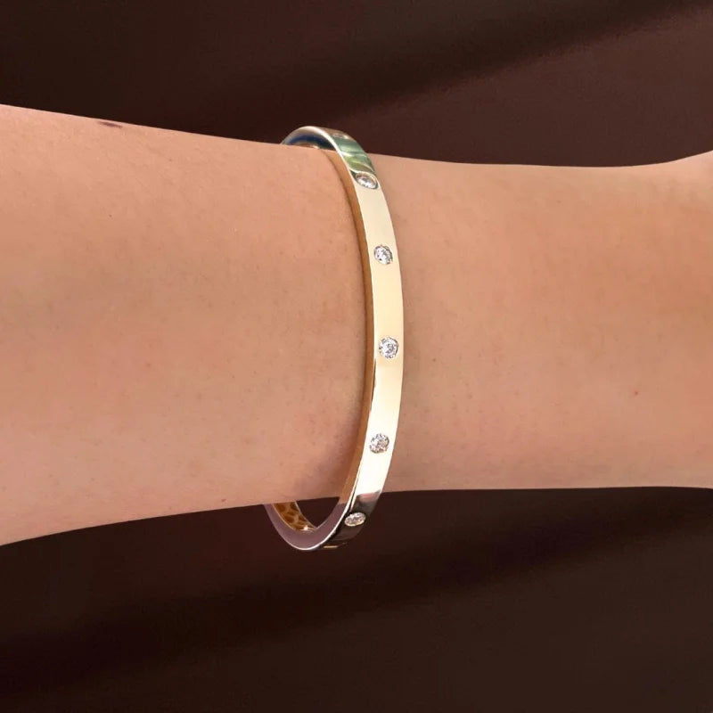 The No.7 | Inlay Diamond Bangle Bracelet (Solid Gold) | Lady Estere Jewellery | Worldwide 14K 18K Solid Gold Lab Grown Moissanite White