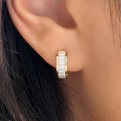 Tokyo | 1.5ct Jumbo Reversible Baguette Hoop Earrings (Solid Gold) | Lady Estere Jewellery 14K 18K Solid Gold Lab-Grown Diamond Moissanite