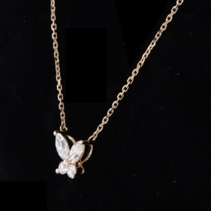 Transformed | Marquise Butterfly Necklace (3 Colours Solid Gold) Lady Estere Jewellery 14K 18K Gold Lab - Grown Diamond Moissanite White