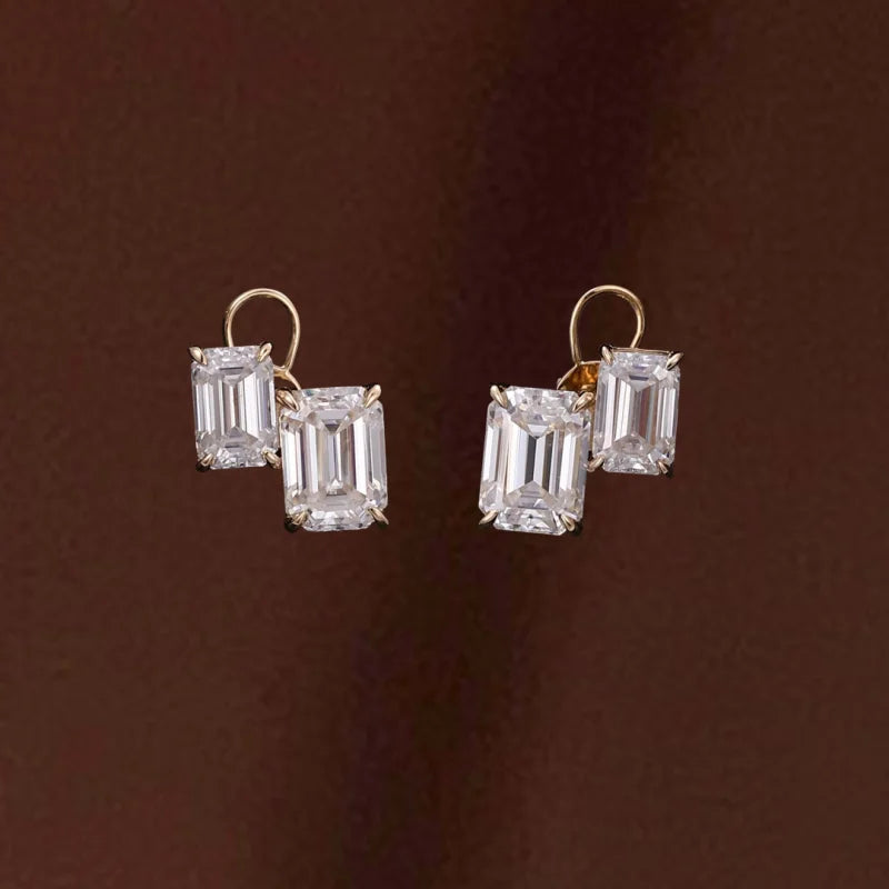 Twin | Double Emerald Cut Necklace & Stud Set (Solid Gold) | Lady Estere Jewellery 14K 18K Solid Gold Lab-Grown Diamond Moissanite White