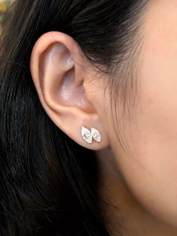 Twin | Double Marquise Cut Necklace & Stud Earrings (Solid Gold) | Lady Estere Jewellery 14K 18K Solid Gold Lab-Grown Diamond Moissanite