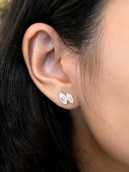 Twin | Double Marquise Cut Necklace & Stud Earrings (Solid Gold) | Lady Estere Jewellery 14K 18K Solid Gold Lab-Grown Diamond Moissanite