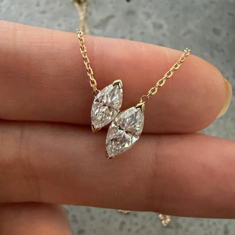 Twin | Double Marquise Cut Necklace & Stud Earrings (Solid Gold) | Lady Estere Jewellery 14K 18K Solid Gold Lab-Grown Diamond Moissanite