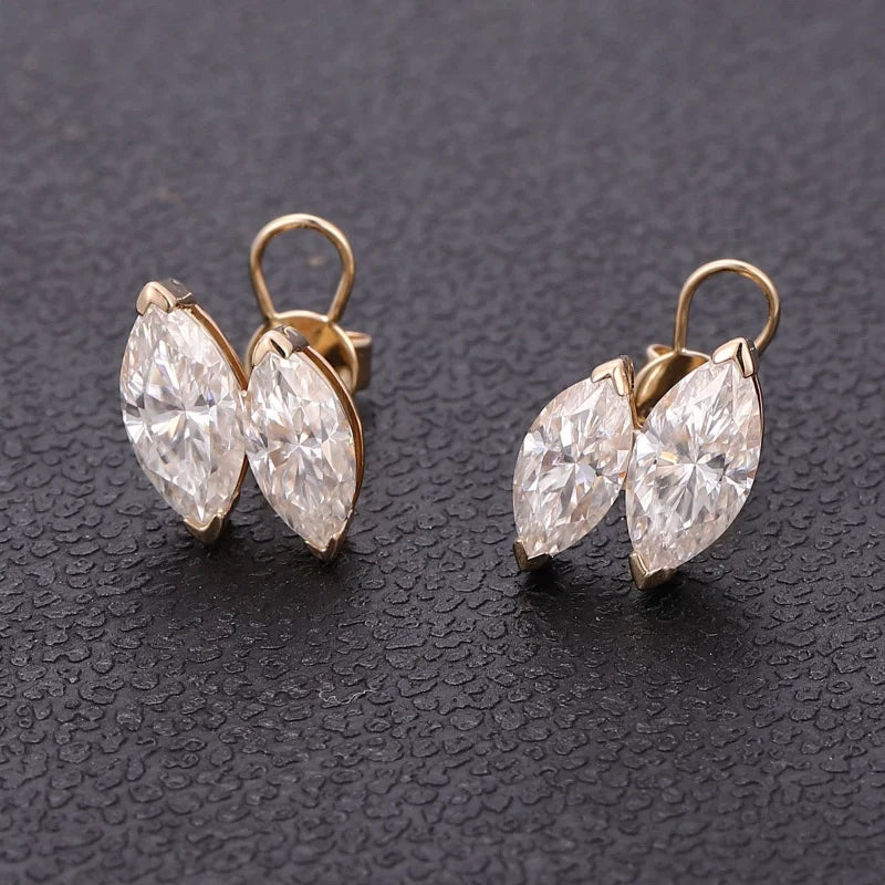 Twin | Double Marquise Cut Necklace & Stud Earrings (Solid Gold) | Lady Estere Jewellery 14K 18K Solid Gold Lab-Grown Diamond Moissanite