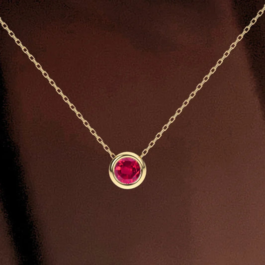 Virtue | Ruby Solitaire Necklace (Solid Gold) | Lady Estere Jewellery | Worldwide Shipping 14K 18K Solid Gold Lab - Grown Diamond
