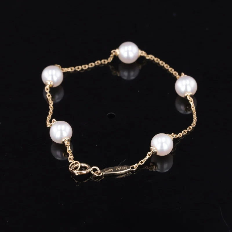 Wedding pearl jewellery set | Lady Estere Jewellery | Worldwide Shipping 14K 18K Solid Gold Lab-Grown Diamond Moissanite White Yellow Rose