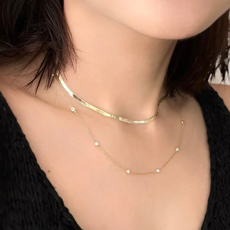 Wonder Woman 3mm | Flat Herringbone Bracelet & Necklace (Solid Gold) | Lady Estere Jewellery 14K 18K Solid Gold Lab-Grown Diamond