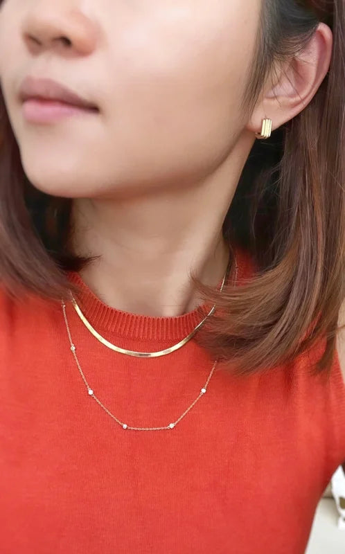 Wonder Woman 3mm | Flat Herringbone Bracelet & Necklace (Solid Gold) | Lady Estere Jewellery 14K 18K Solid Gold Lab-Grown Diamond