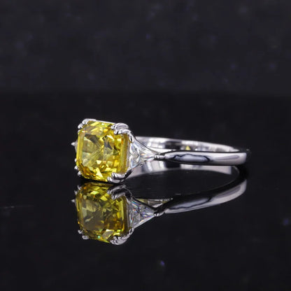 Yellow Sapphire Asscher Cut Trilogy Ring | Lady Estere Jewellery | Worldwide Shipping 14K 18K Solid Gold Lab-Grown Diamond Moissanite White