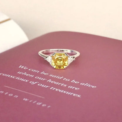 Yellow Sapphire Trilogy Ring | Lady Estere Jewellery | Worldwide Shipping 14K 18K Solid Gold Lab-Grown Diamond Moissanite White Rose SG,