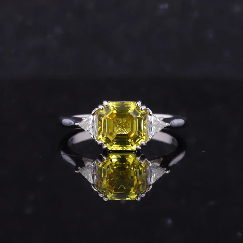 Yellow Sapphire Trilogy Ring | Lady Estere Jewellery | Worldwide Shipping 14K 18K Solid Gold Lab-Grown Diamond Moissanite White Rose SG,