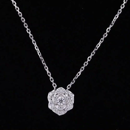 Rose | 3D Floral Diamond Necklace (Solid Gold)